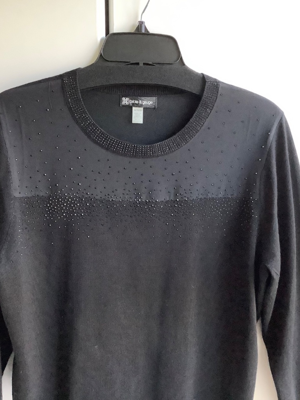 Cable & Gauge XL Black Embellished Knit Sweater Rayon Blend 3/4 Sleeve Rhineston